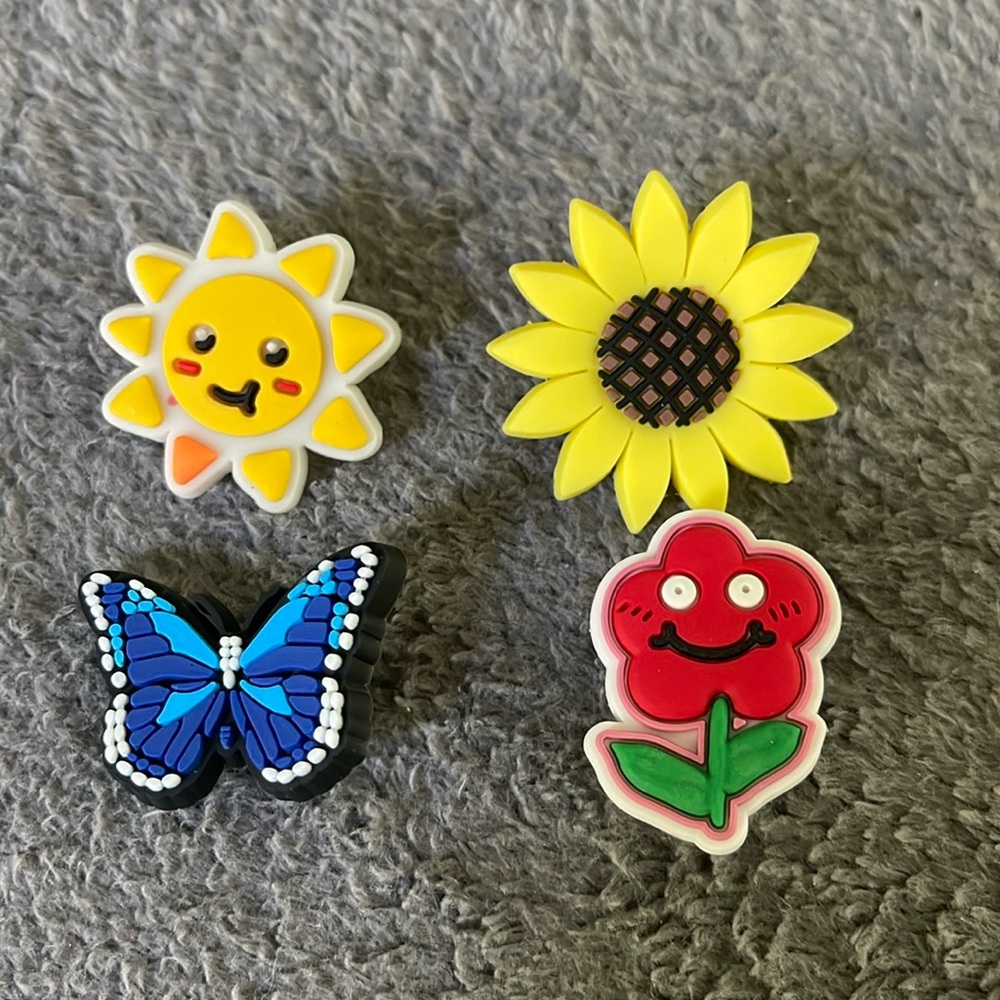 Flowers, sunshine, butterfly Croc charms new set of 4